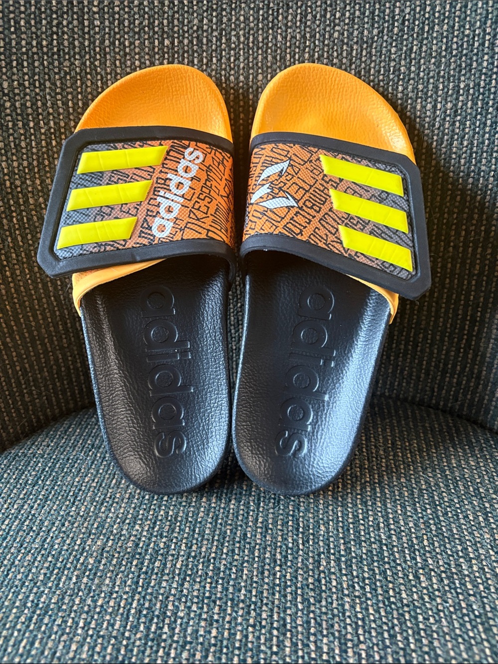 adidas women’s Orange, Black & Yellow Slide Sandals